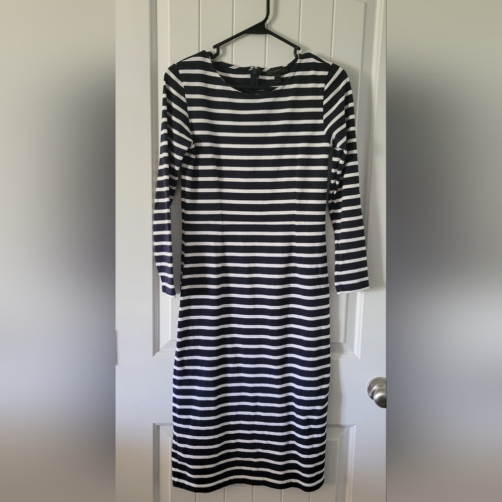 J Crew 3/4 Sleeve Mini Dress with Zipper Back Navy and White Stripe NWOT ♥️